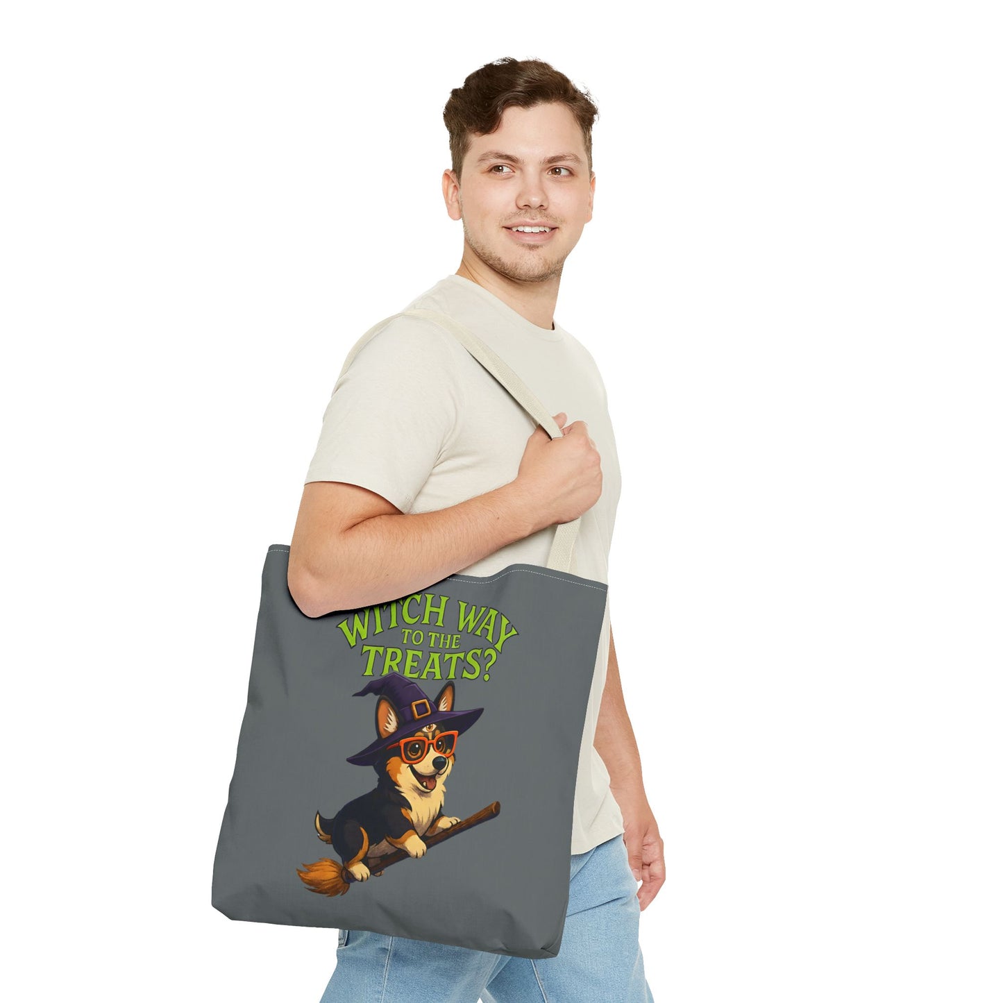 Witch Corgi Tote Bag, Halloween Bag, Dog Lover Gift, Trick or Treat Bag, Cute Corgi Accessories
