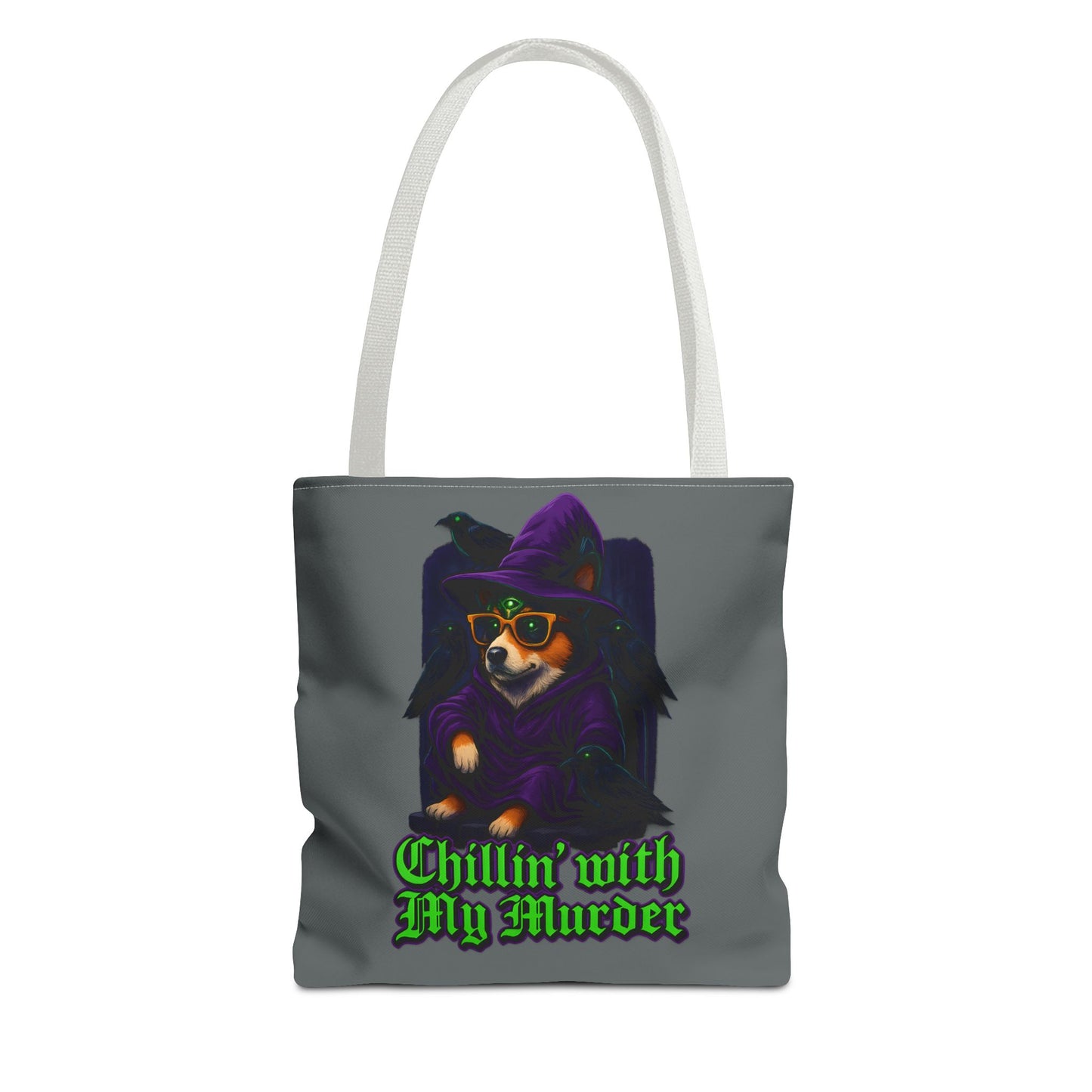 Chillin' with My Murder Tote Bag, Cute Dog Lover Bag, Halloween Tote, Witch Theme Bag, Stylish Pet Lover Gift