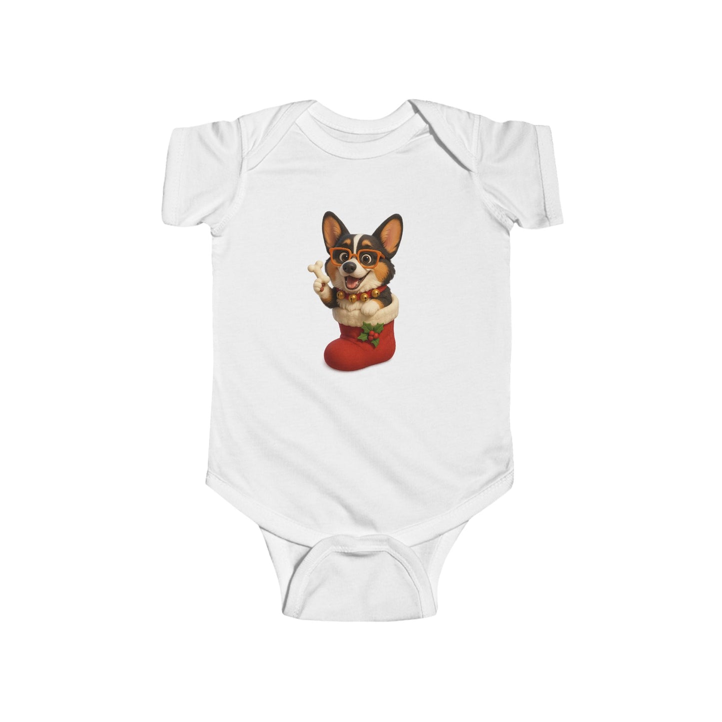 Baby Bodysuit — Cute Corgi in Christmas Stocking Infant Onesie