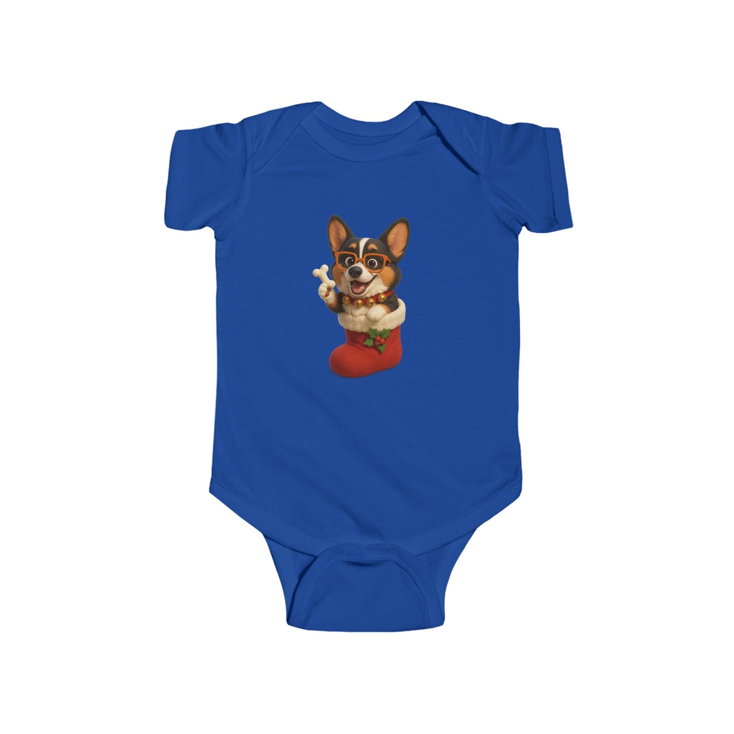 Baby Bodysuit — Cute Corgi in Christmas Stocking Infant Onesie