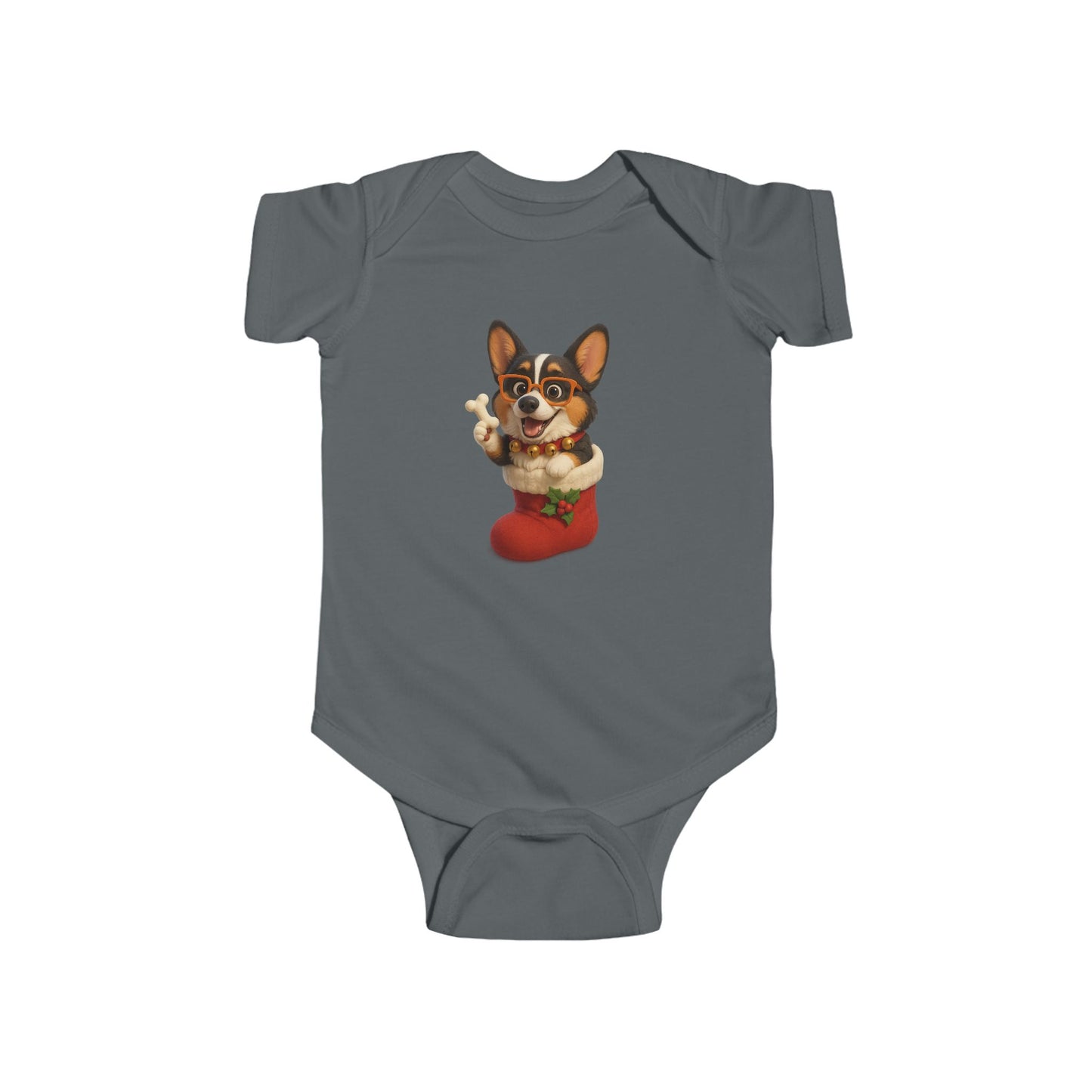 Baby Bodysuit — Cute Corgi in Christmas Stocking Infant Onesie