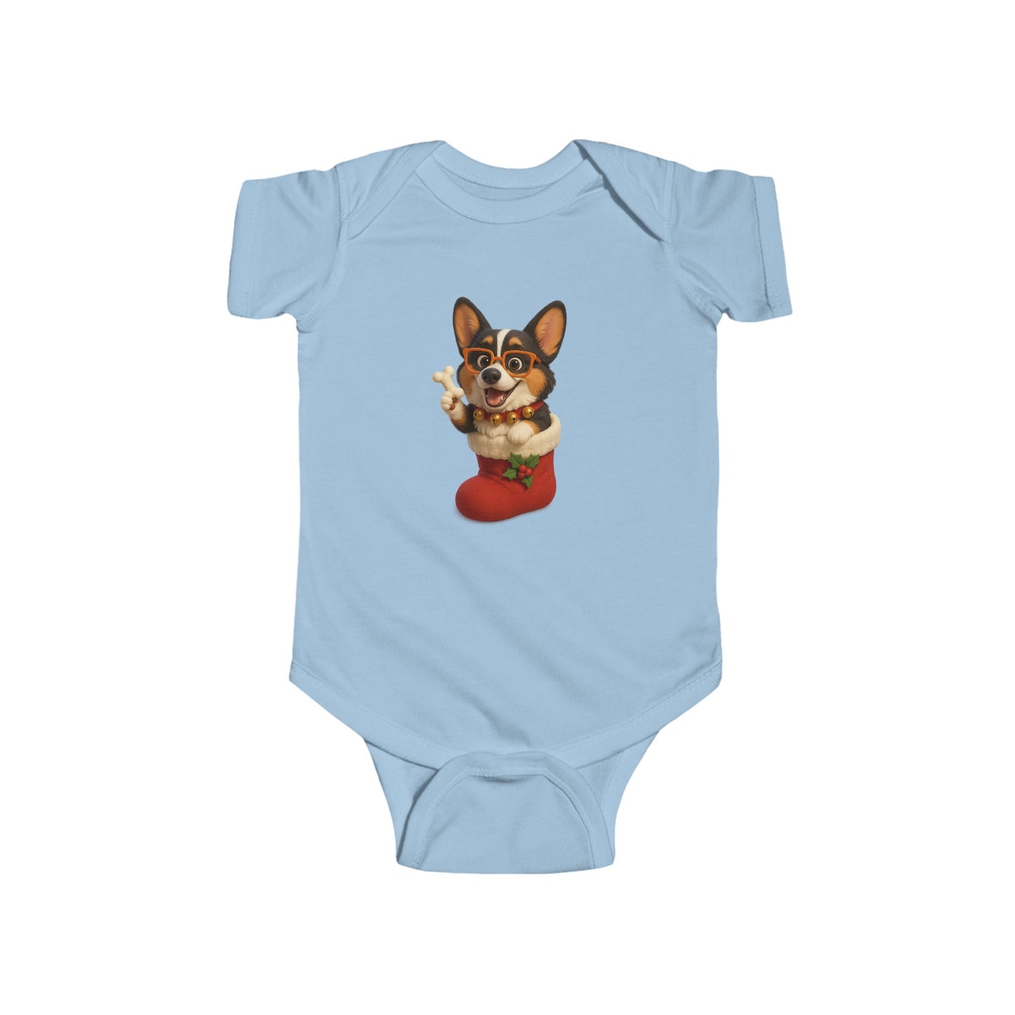 Baby Bodysuit — Cute Corgi in Christmas Stocking Infant Onesie
