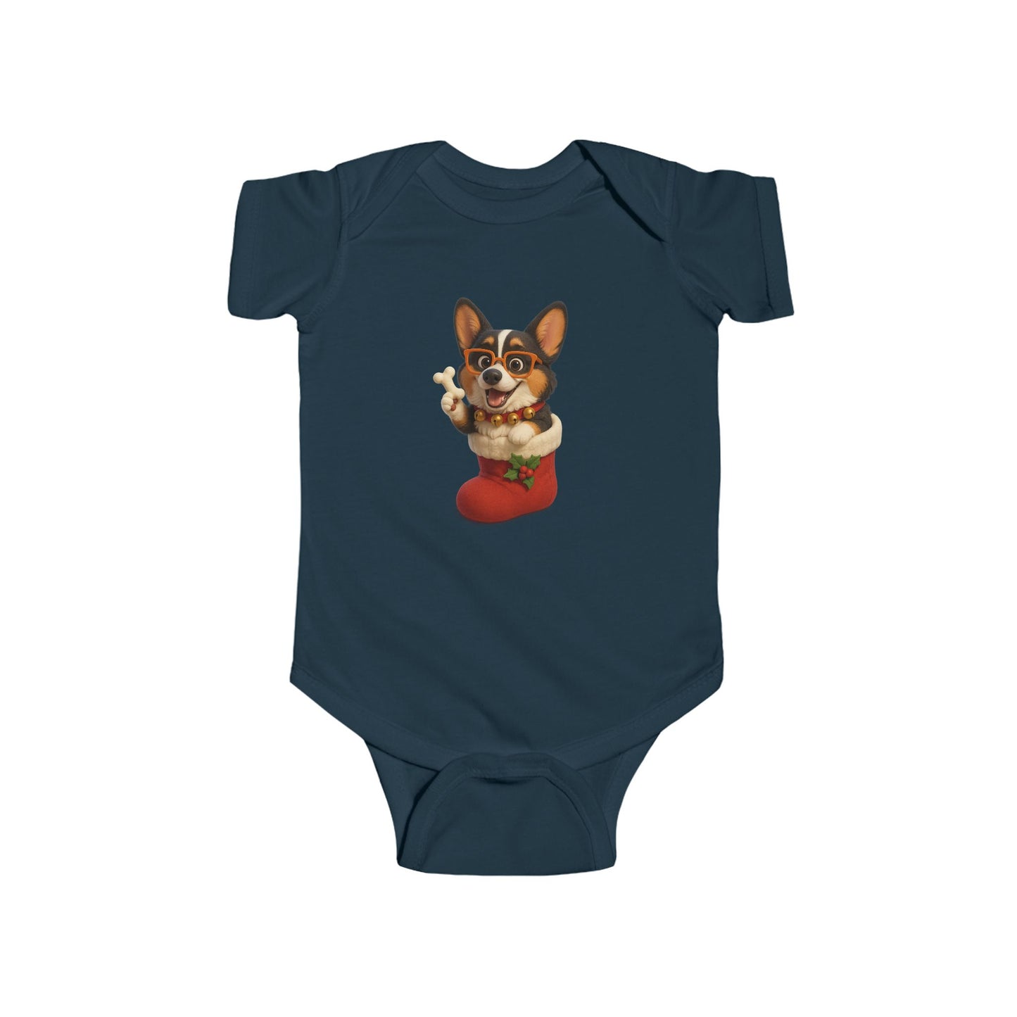 Baby Bodysuit — Cute Corgi in Christmas Stocking Infant Onesie