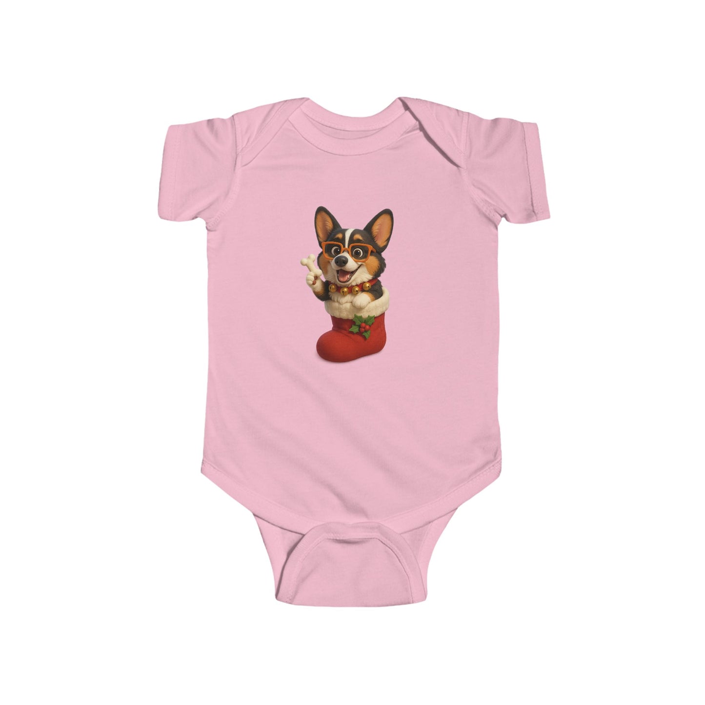 Baby Bodysuit — Cute Corgi in Christmas Stocking Infant Onesie