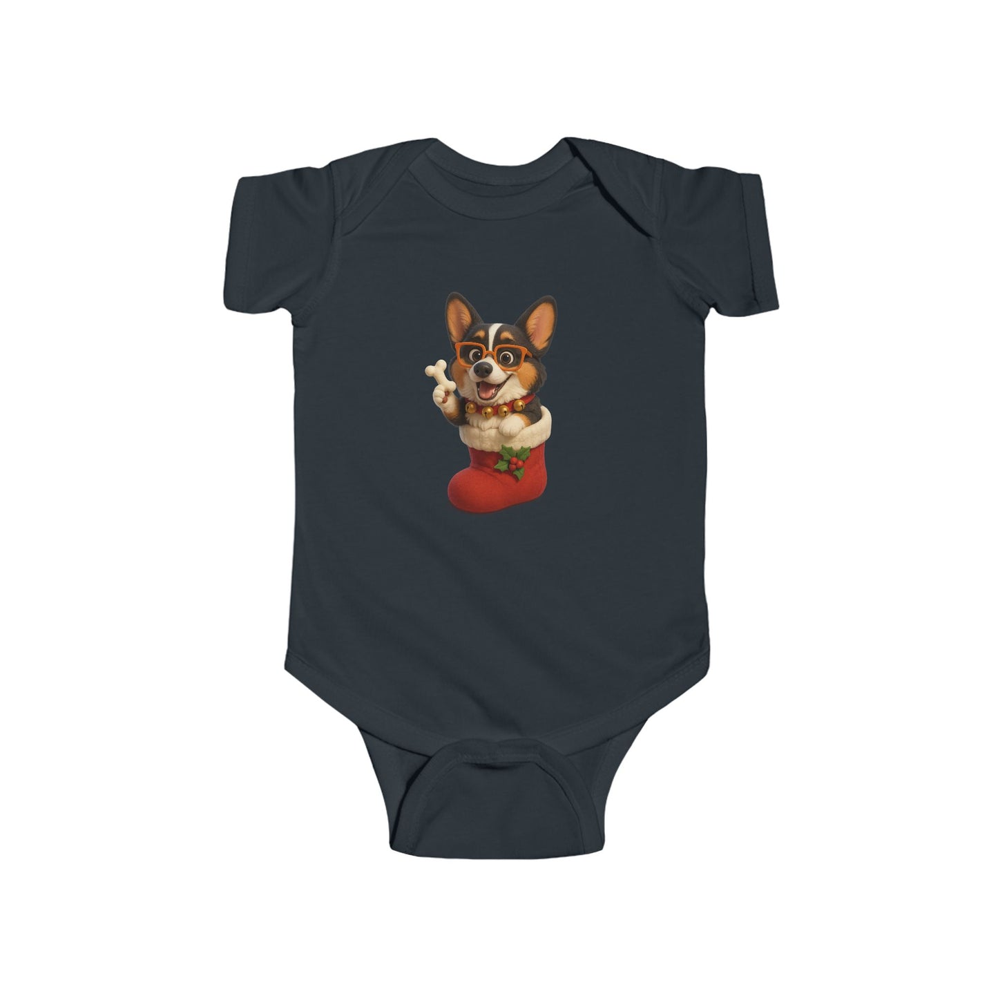 Baby Bodysuit — Cute Corgi in Christmas Stocking Infant Onesie