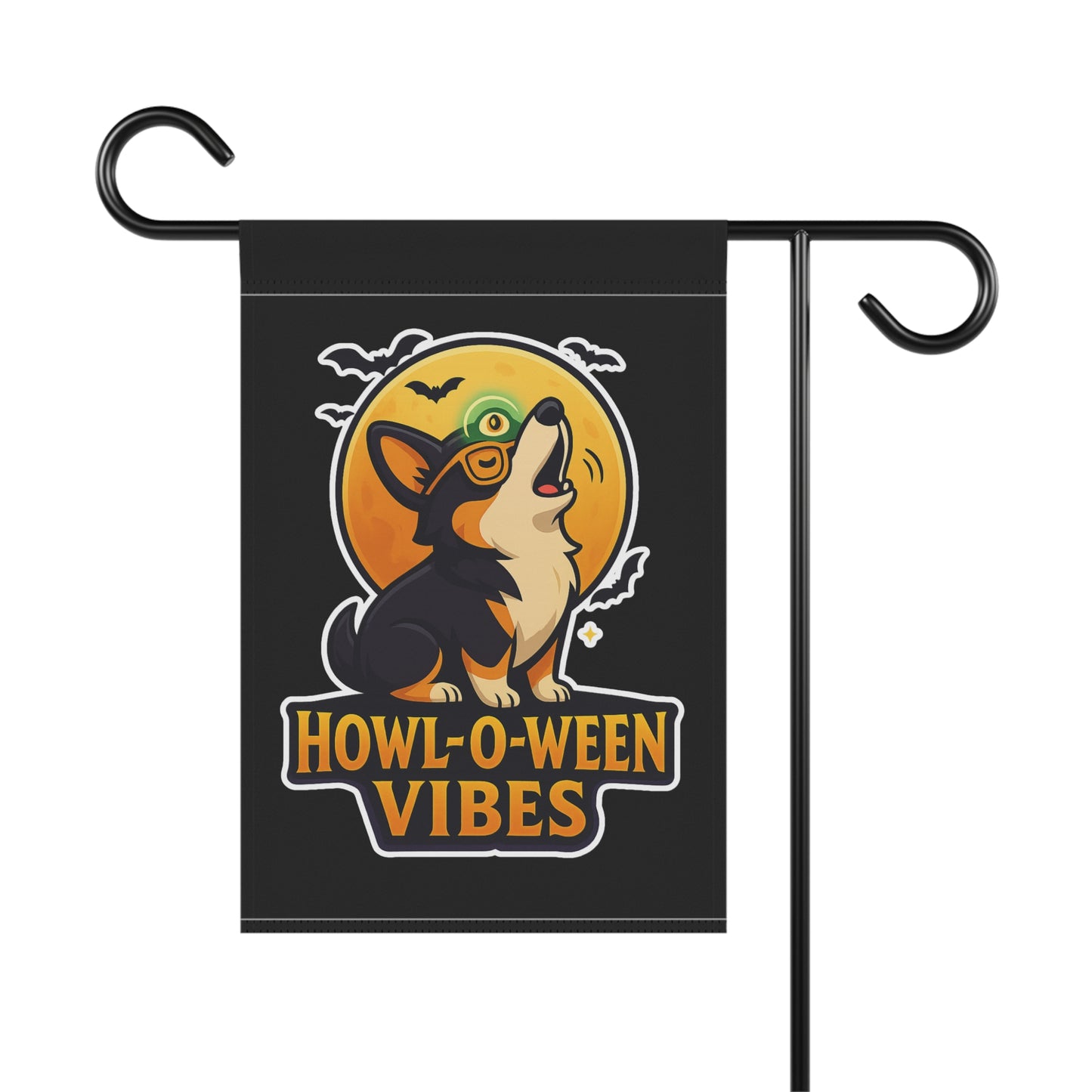Howl-O-Ween Vibes Garden Banner, Halloween Yard Decor, Dog Lover's Outdoor Flag, Autumn Home Decoration, Festive Corgi Sign