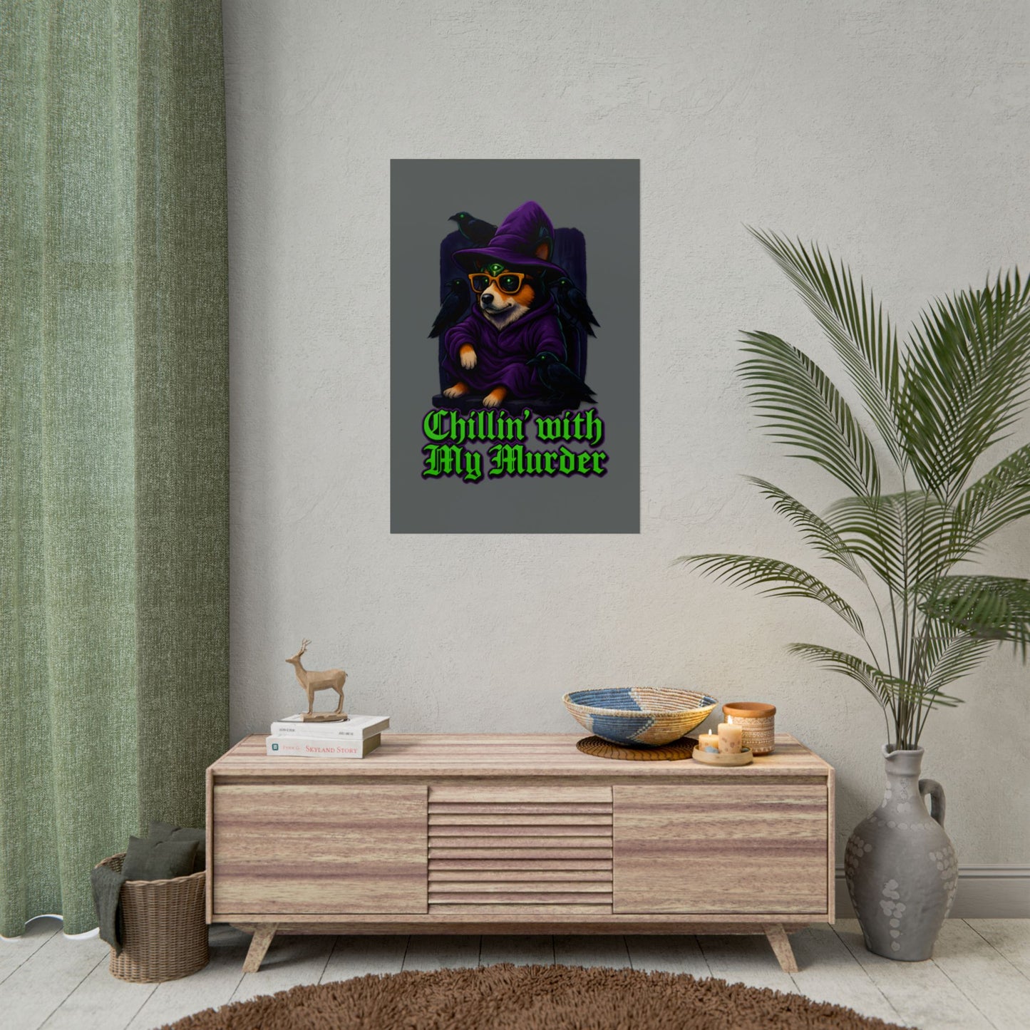Poster: Chillin' with My Murder Corgi, Halloween Wall Art, Dog Lover Gift