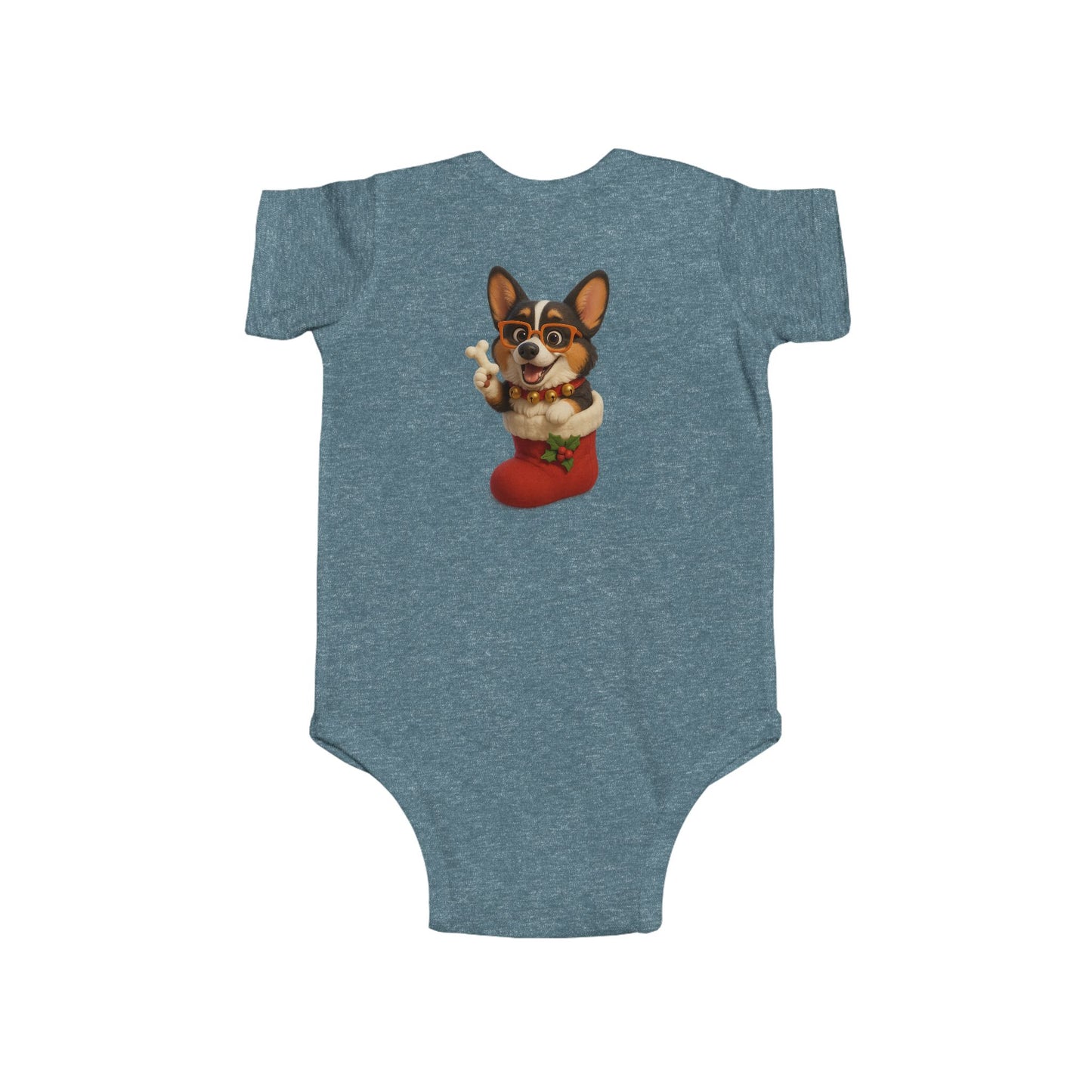 Baby Bodysuit — Cute Corgi in Christmas Stocking Infant Onesie