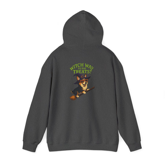 Halloween Witch Dog Sweatshirt, Unisex Hooded Sweatshirt, Cozy Fall Apparel, Pet Lover Gift, Spooky Season Wear, Cute Halloween Sweater