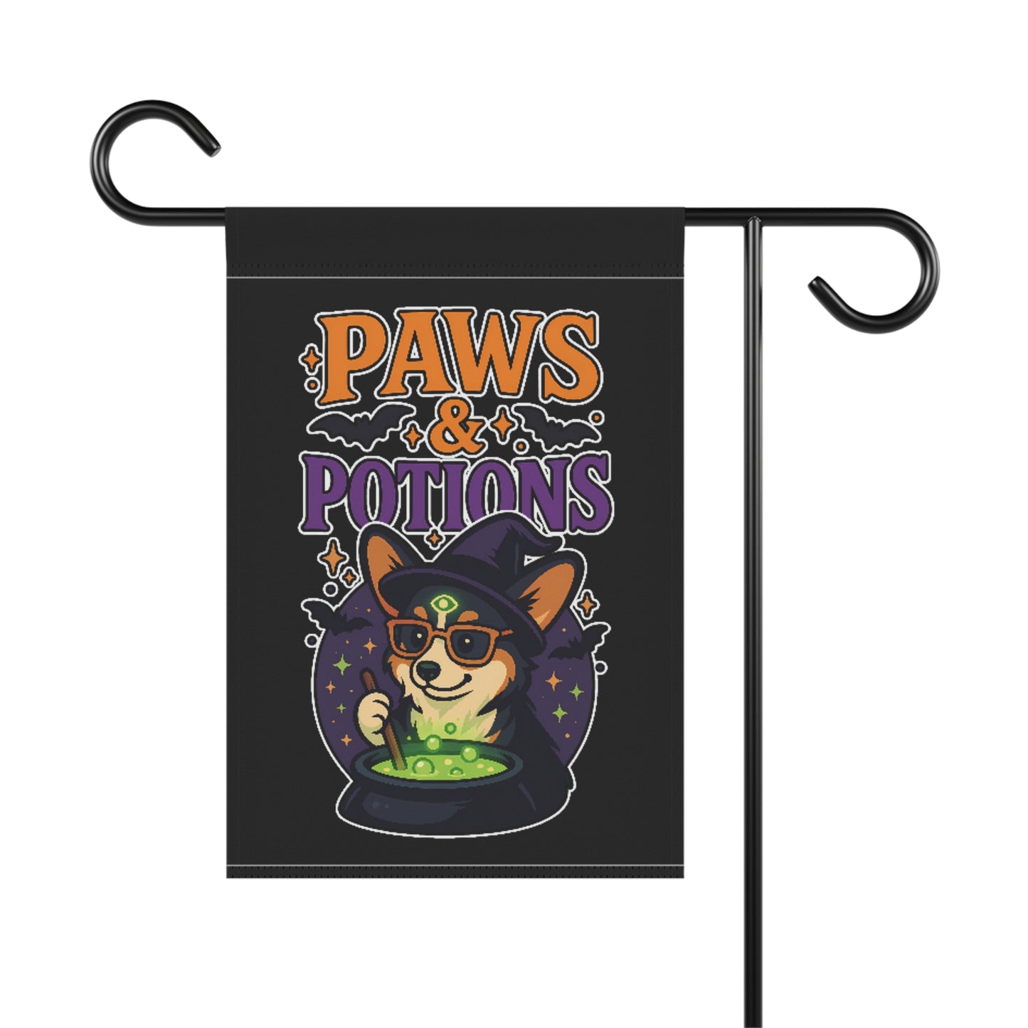 Paws & Potions Garden Banner, Cute Dog Decor, Witchy Garden Flag, Halloween Pet Banner, Outdoor Home Accent