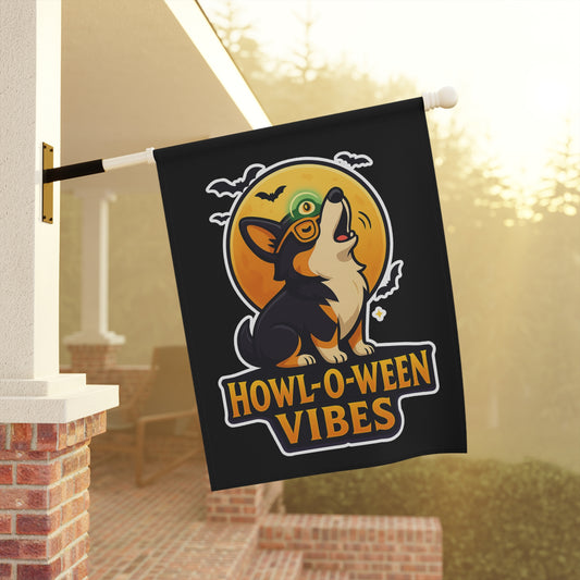 Howl-O-Ween Vibes Garden Banner, Halloween Yard Decor, Dog Lover's Outdoor Flag, Autumn Home Decoration, Festive Corgi Sign