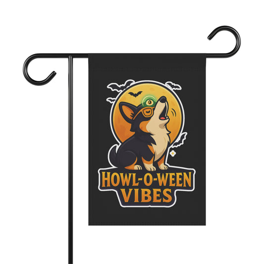 Howl-O-Ween Vibes Garden Banner, Halloween Yard Decor, Dog Lover's Outdoor Flag, Autumn Home Decoration, Festive Corgi Sign